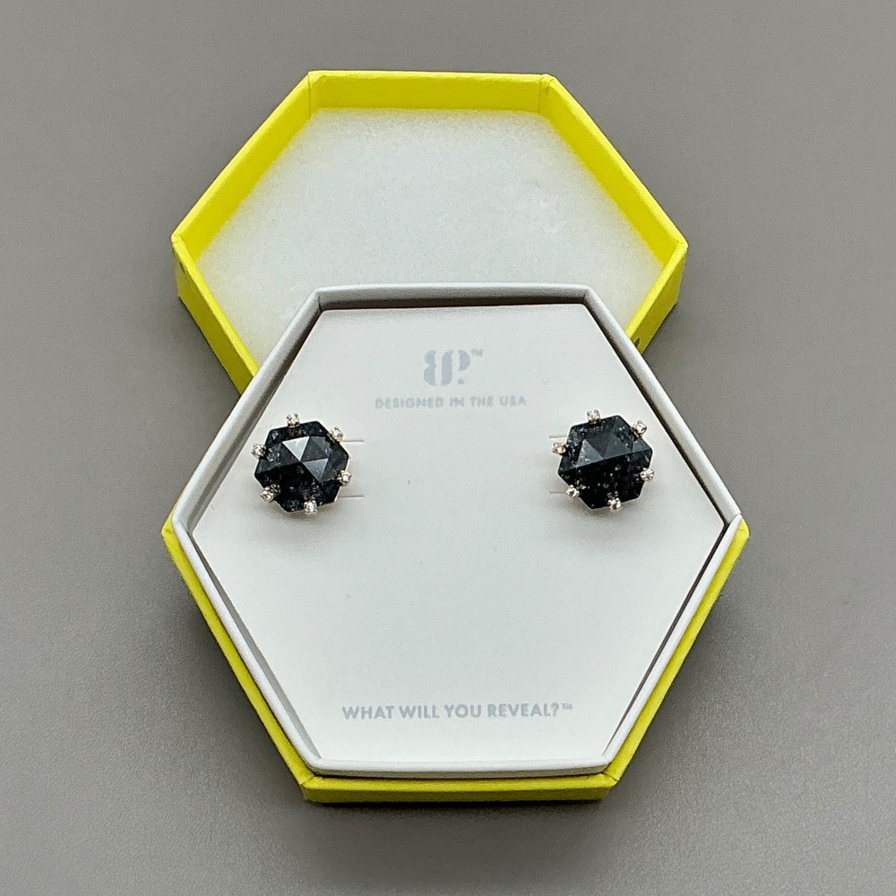 Bomb Party Earrings Kisses From The Balcony Black Ice Crystal Gold Plated 1/2"